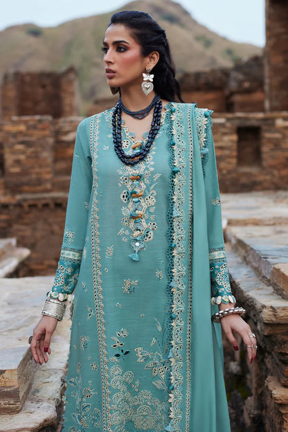 BrandsInn-3PC DHANAK CHIKAN EMBROIDERED SHIRT WITH DHANAK EMBROIDRED SHAWL & TROUSER -BI-4239