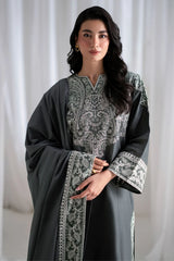BrandsInn-3PC DHANAK EMBROIDERED SHIRT WITH DHANAK EMBROIDERED SHAWL AND TROUSER-BI-5286