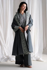 BrandsInn-3PC DHANAK EMBROIDERED SHIRT WITH DHANAK EMBROIDERED SHAWL AND TROUSER-BI-5286