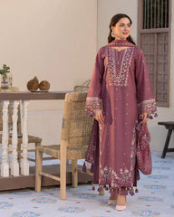 BrandsInn-3PC LAWN SEQUENCE EMBROIDERED SHIRT WITH CHIFFON EMBROIDERED DUPATTA AND TROUSER-BI-366