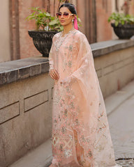 BrandsInn-3PC LAWN CHIKAN EMBROIDERED SHIRT WITH KHADDI NET EMB DUPATTA AND TROUSER-BI-4718