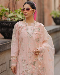 BrandsInn-3PC LAWN CHIKAN EMBROIDERED SHIRT WITH KHADDI NET EMB DUPATTA AND TROUSER-BI-4718