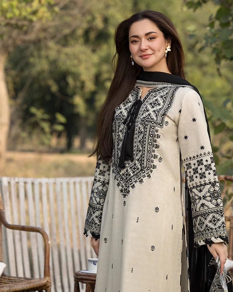 BrandsInn-3PC DHANAK EMBROIDERED SHIRT WITH CHIFFON EMBROIDERED DUPATTA AND EMB TROUSER-BI-4159