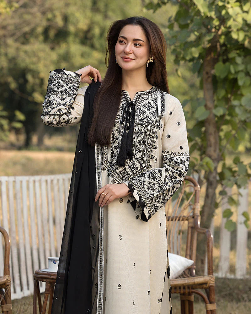 BrandsInn-3PC DHANAK EMBROIDERED SHIRT WITH CHIFFON EMBROIDERED DUPATTA AND EMB TROUSER-BI-4159