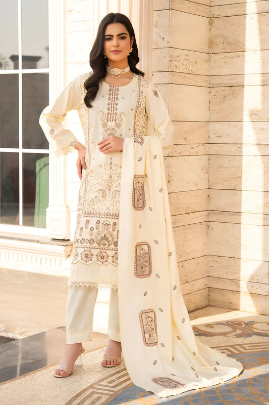 BRANDS INN-3PC DHANAK EMBROIDERED SHIRT WITH DHANAK HEAVY CUTWORK EMBROIDERED SHAWL-BI-4042