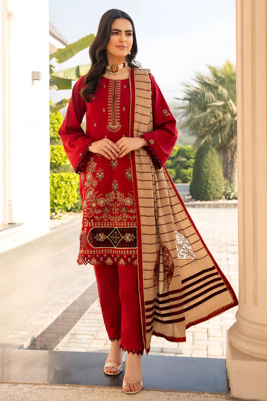 BRANDS INN-3PC DHANAK CUTWORK EMBROIDERED SHIRT WITH HEAVY CUTWORK EMBROIDERED JACQUARD WOOL SHAWL-BI-4043