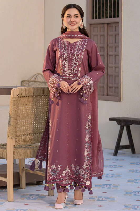 BrandsInn-3PC DHANAK SEQUENCE EMBROIDERED SHIRT WITH CHIFFON EMBROIDERED DUPATTA AND TROUSER-BIC-4004