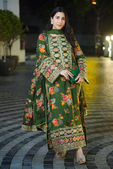 BrandsInn-3PC SHAMOZE SILK PRINTED EMBROIDERED SHIRT WITH SOFT SILK PRINTED EMB DUPATTA & PRINTED TROUSER BI-1739