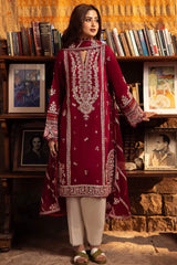 BrandsInn- 3PC DHANAK EMBROIDERED SHIRT WITH BAMBER CHIFFON EMBROIDRED DUPATTA-BI-4136
