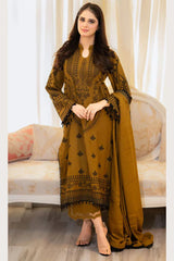 BrandsInn-3PC DHANAK EMBROIDERED SHIRT WITH DHANAK EMB SHAWL AND TROUSER-BI-4183
