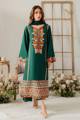 BrandsInn-3PC DHANAK EMBROIDERED SHIRT WITH BAMBER CHIFFON DUPATTA & TROUSER-BI-4248