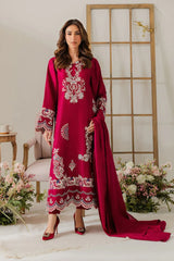 BrandsInn-3PC DHANAK EMBROIDERED SHIRT WITH DHANAK SHAWL AND TROUSER-BI-4296
