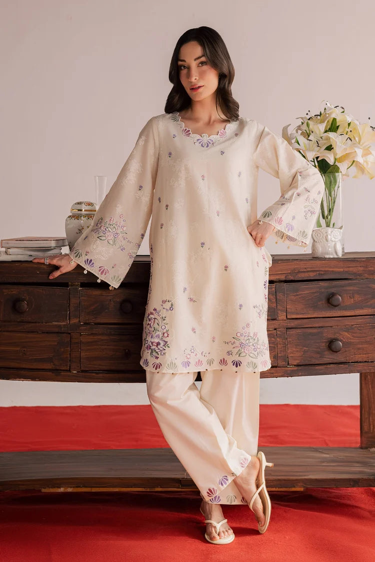 BrandsInn-2PIECE DHANAK EMBROIDERED SHIRT WITH DHANAK EMB SLEEVES-BI-15024