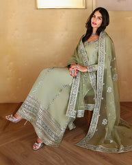 BrandsInn-3PC-RAW SILK HAND EMB EMBELLISHED SHIRT WITH SOFT SILK EMB DUPATTA AND RAW SILK TROUSER-BI-5152