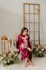 BrandsInn-3PC DHANAK EMBROIDERED SHIRT WITH DHANAK SHAWL AND TROUSER-BI-4290