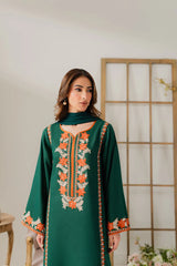 BrandsInn-3PC DHANAK EMBROIDERED SHIRT WITH BAMBER CHIFFON DUPATTA & TROUSER-BI-4248