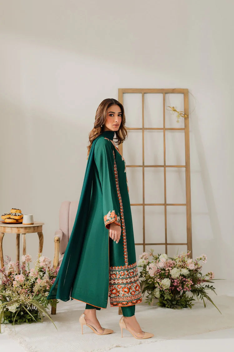 BrandsInn-3PC DHANAK EMBROIDERED SHIRT WITH BAMBER CHIFFON DUPATTA & TROUSER-BI-4248