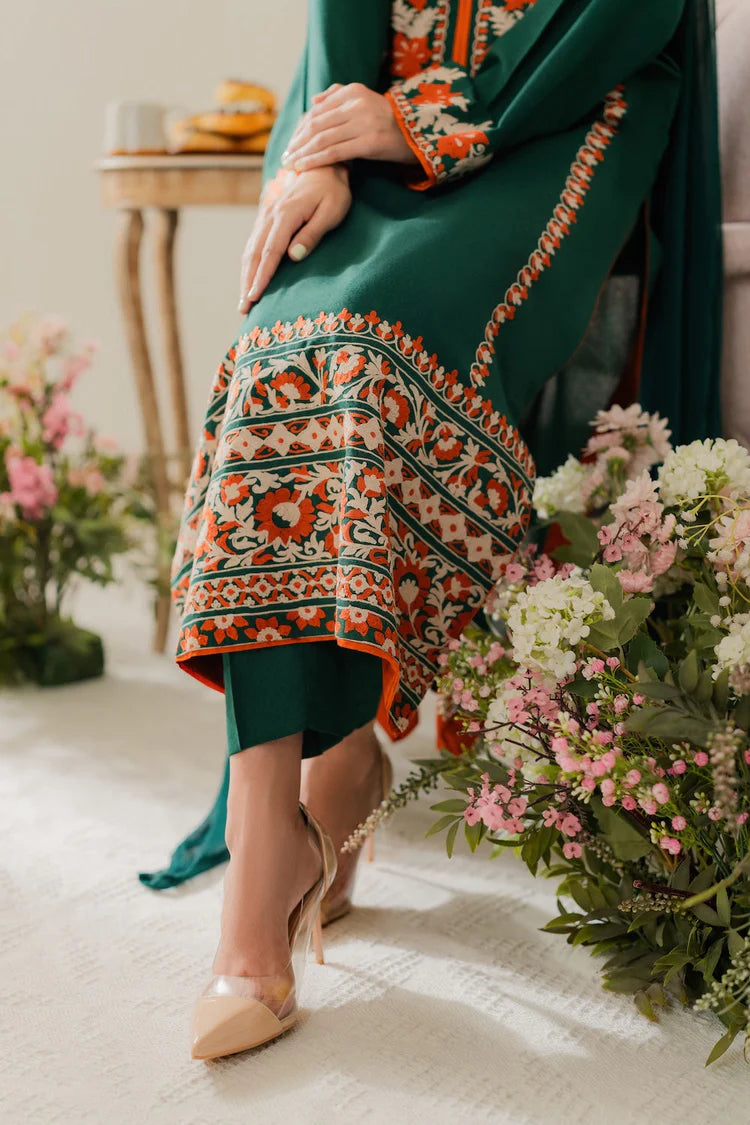 BrandsInn-3PC DHANAK EMBROIDERED SHIRT WITH BAMBER CHIFFON DUPATTA & TROUSER-BI-4248