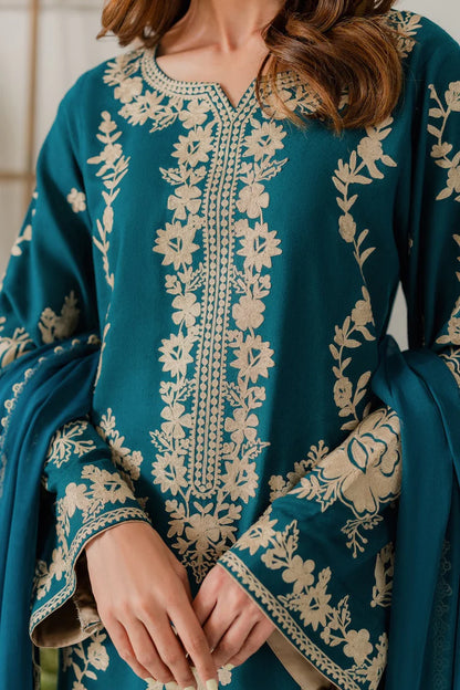 BrandsInn-3PC DHANAK EMBROIDERED SHIRT WITH BAMBER CHIFFON DUPATTA AND TROUSER-BI-4245