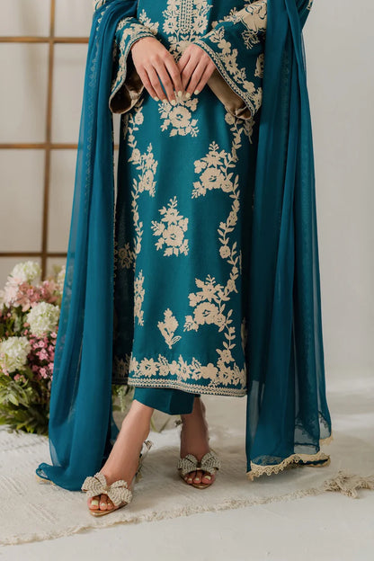 BrandsInn-3PC DHANAK EMBROIDERED SHIRT WITH BAMBER CHIFFON DUPATTA AND TROUSER-BI-4245
