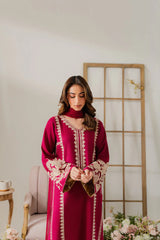 BrandsInn-3PC DHANAK EMBROIDERED SHIRT WITH DHANAK SHAWL AND TROUSER-BI-4290