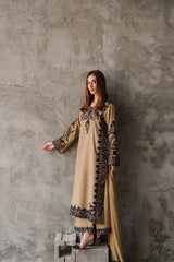 BrandsInn-3PC DHANAK EMBROIDERED SHIRT WITH CHIFFON TYE&DYE DUPATTA AND TROUSER-BI-5287