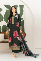 BrandsInn-3PC-SHAMOZE SILK PRINTED EMB SHIRT WITH SILK PRINTED DUPATTA AND SILK TROUSER-BI-9013