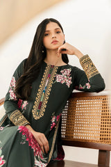 BrandsInn-3PC-SHAMOZE SILK PRINTED EMB SHIRT WITH SILK PRINTED DUPATTA AND SILK TROUSER-BI-9013