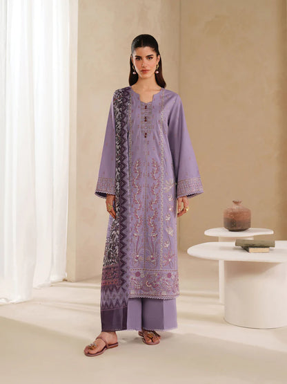 BrandsInn-3PC DHANAK EMBROIDERED SHIRT WITH COURTRAI PRINTED SHAWL AND TROUSER-BI-4295