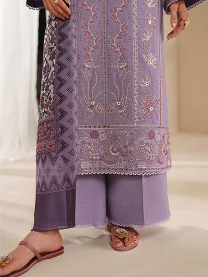 BrandsInn-3PC DHANAK EMBROIDERED SHIRT WITH COURTRAI PRINTED SHAWL AND TROUSER-BI-4295