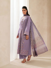 BrandsInn-3PC DHANAK EMBROIDERED SHIRT WITH COURTRAI PRINTED SHAWL AND TROUSER-BI-4295