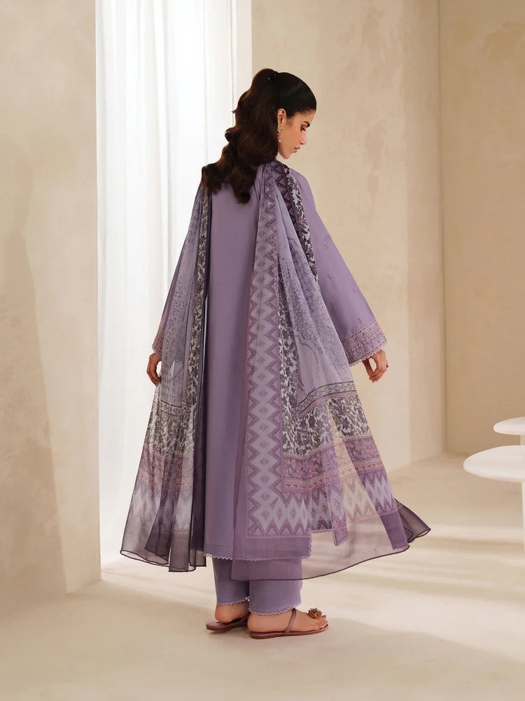 BrandsInn-3PC DHANAK EMBROIDERED SHIRT WITH COURTRAI PRINTED SHAWL AND TROUSER-BI-4295