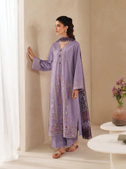 BrandsInn-3PC DHANAK EMBROIDERED SHIRT WITH COURTRAI PRINTED SHAWL AND TROUSER-BI-4295