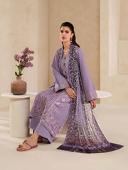 BrandsInn-3PC DHANAK EMBROIDERED SHIRT WITH COURTRAI PRINTED SHAWL AND TROUSER-BI-4295