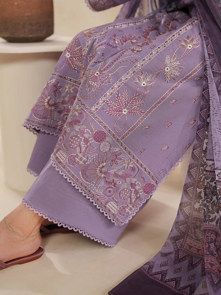 BrandsInn-3PC DHANAK EMBROIDERED SHIRT WITH COURTRAI PRINTED SHAWL AND TROUSER-BI-4295