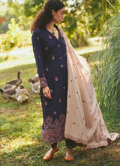 BrandsInn- 3PC DHANAK EMBROIDERED SHIRT WITH DHANAK EMBROIDERED SHAWL & EMB TROUSER-BI-4069