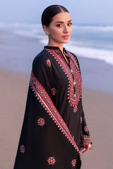 BrandsInn-3PC DHANAK EMBROIDERED SHIRT WITH DHANAK EMBROIDERED SHAWL AND TROUSER BI-4336