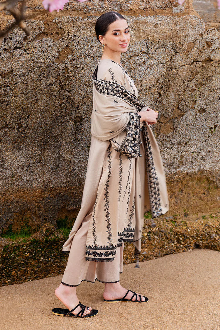 BrandsInn-3PC DHANAK EMBROIDERED SHIRT WITH DHANAK EMBROIDERED SHAWL AND TROUSER BI-4337
