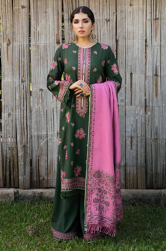 BrandsInn-3PC KHADDAR EMBROIDERD SHIRT WITH COUTRAI PRINTED SHAWL AND EMB TROUSER-BI-4144