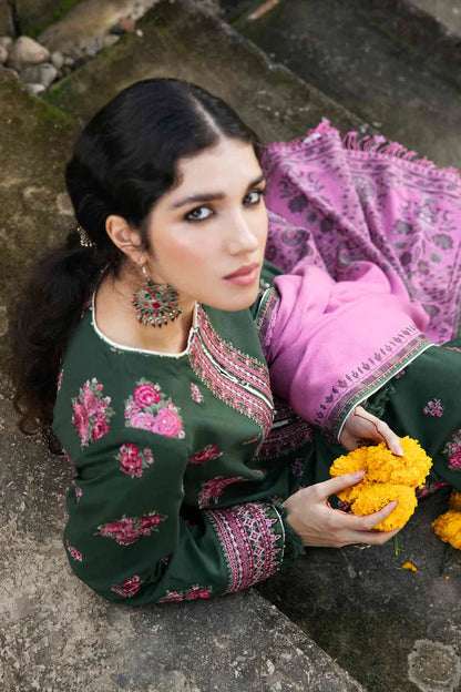 BrandsInn-3PC KHADDAR EMBROIDERD SHIRT WITH COUTRAI PRINTED SHAWL AND EMB TROUSER-BI-4144