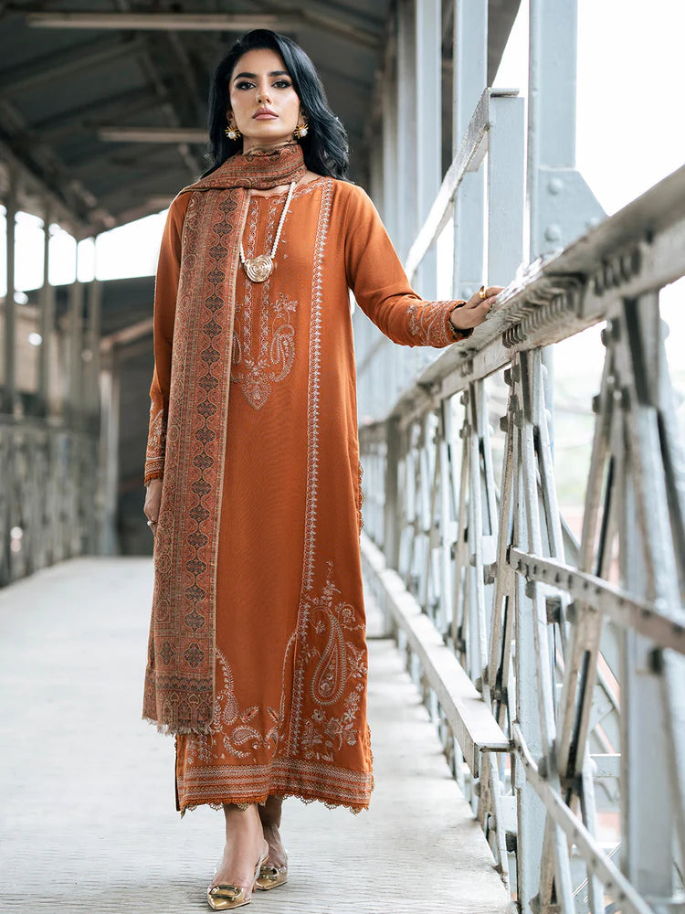 BrandsInn-3PC DHANAK EMBROIDERED SHIRT WITH COURTRAI PRINTED SHAWL AND TROUSER-BI-4146