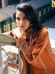 BrandsInn-3PC DHANAK EMBROIDERED SHIRT WITH COURTRAI PRINTED SHAWL AND TROUSER-BI-4146