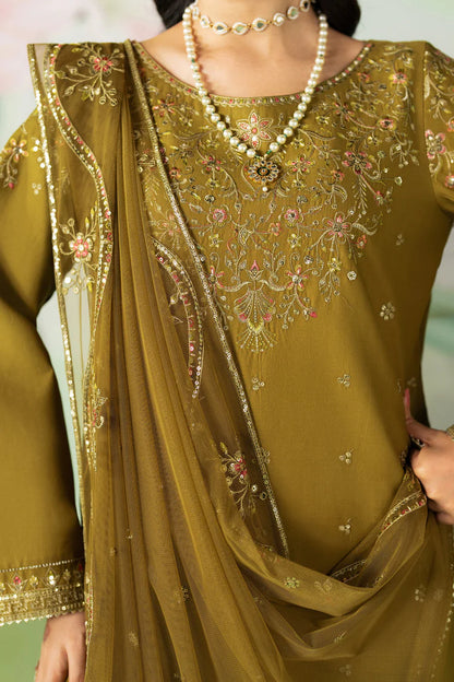 BrandsInn-3PC DHANAK SEQUIN EMBROIDERED SHIRT WITH COTTON NET EMBROIDERED DUPATTA AND TROUSER-B-4194