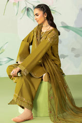 BrandsInn-3PC DHANAK SEQUIN EMBROIDERED SHIRT WITH COTTON NET EMBROIDERED DUPATTA AND TROUSER-B-4194