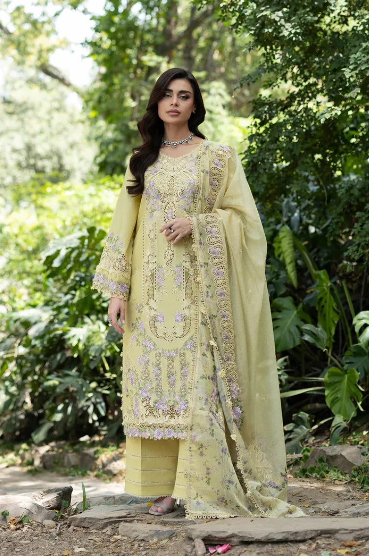 BrandsInn-3PC LAWN EMBROIDERED SHIRT WITH SILK PRINTED EMB DUPATTA AND TROUSER-BI-4912