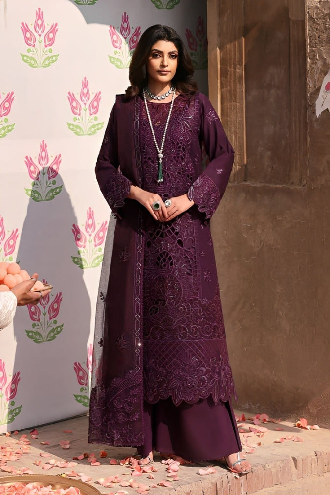 BrandsInn-3PC LAWN SEQUENCE EMBROIDERED SHIRT WITH KHADDI NET EMBROIDERED DUPATTA AND TROUSER-BI-4692