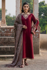 BrandsInn-3PC DHANAK EMBROIDERED SHIRT WITH COURTRAI PRINTED SHAWL & TROUSER-BI-4363