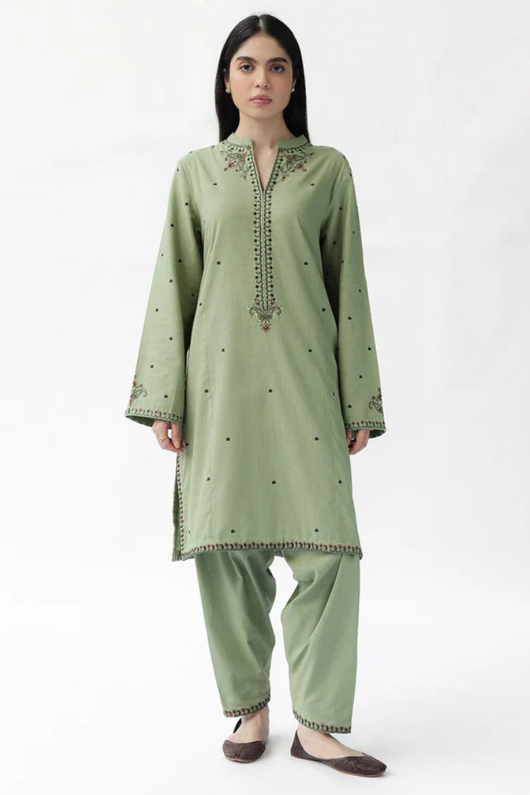BrandsInn-2PC DHANAK EMBROIDERED SHIRT WITH DHANAK EMBROIDRED SLEEVES-BI-143