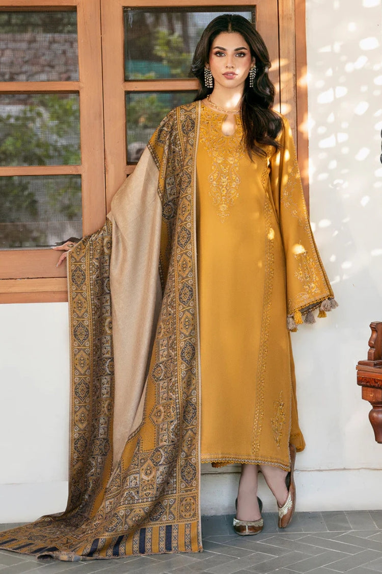 BrandsInn-3PC DHANAK EMBROIDERED SHIRT WITH COURTRAI PRINTED SHAWL & TROUSER-BI-4372
