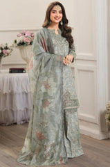 BrandsInn-3PC LAWN PRINTED EMBROIDERED SHIRT WITH SILK PRINTED DUPATTA AND PRINTED TROUSER-BI-008